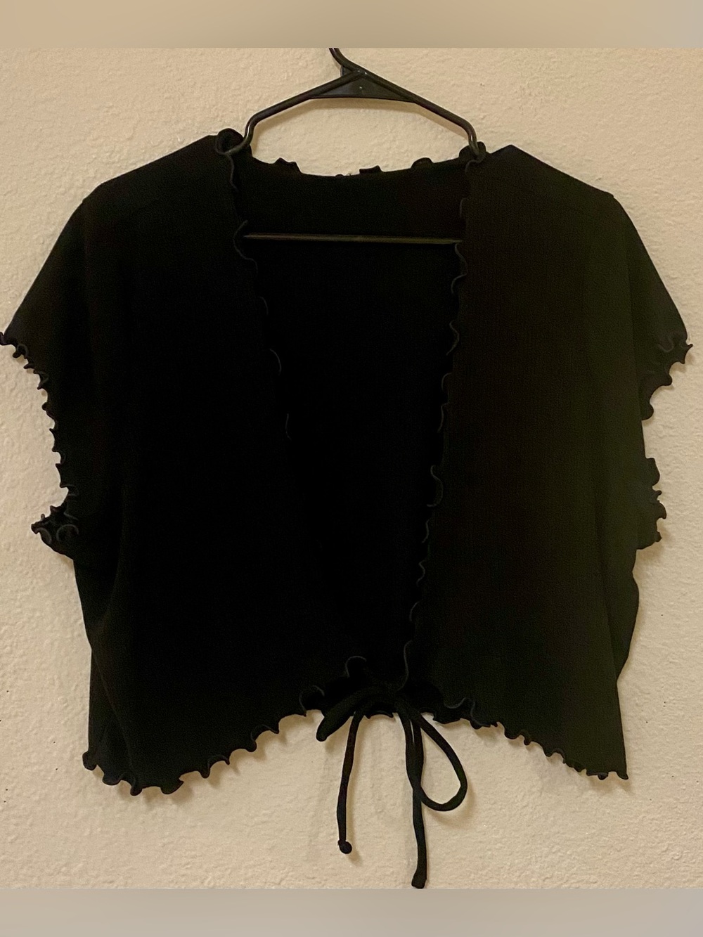 Black Tie-Front Short Scalloped Cover Up - Quick List For Live